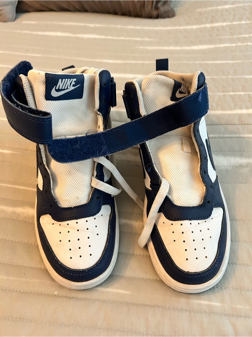 Nike Court Borough Mid 2 All Day Play White Navy Sneakers Youth 4Y